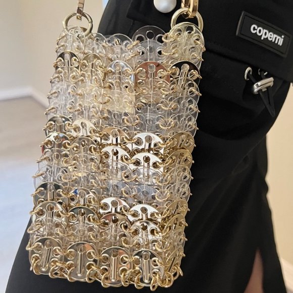 Paco Rabanne 1969 Iconic Chainmail Gold PVC Plastic Two-tone Bottle Cap Mini Bag - Picture 7 of 12